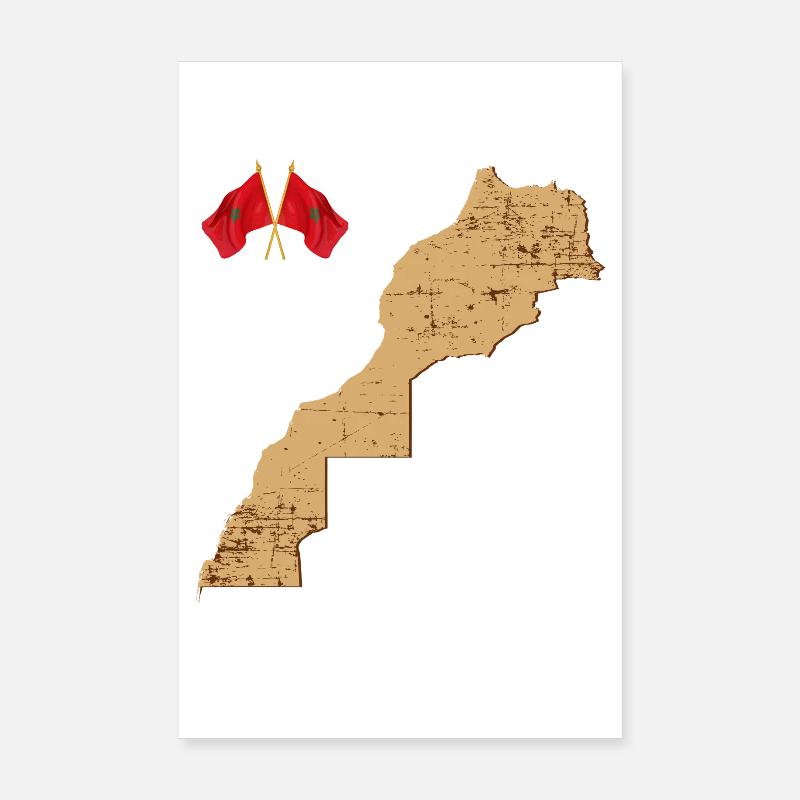 Carte Maroc Drapeaux Vintage - Poster 20 x 30 cm - blanc