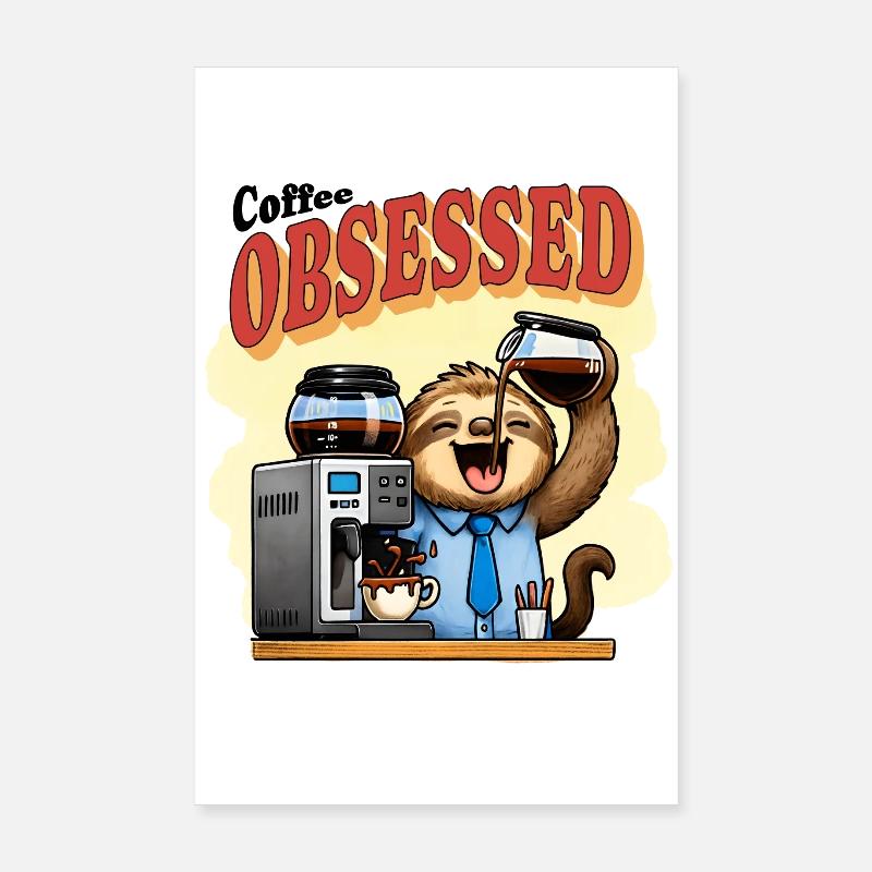 Coffee Obsessed Sloth Caffeine Poster 8" x 12" (20x30 cm)