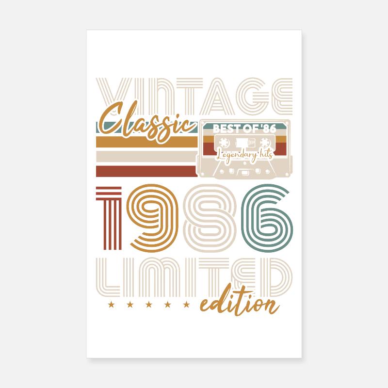 Millésime 1986 Born Cadeau d’anniversaire Poster 20 x 30 cm