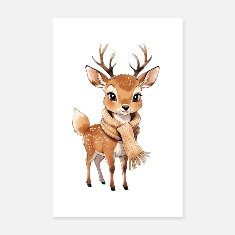 Cerf d’hiver avec écharpe Poster 20 x 30 cm
