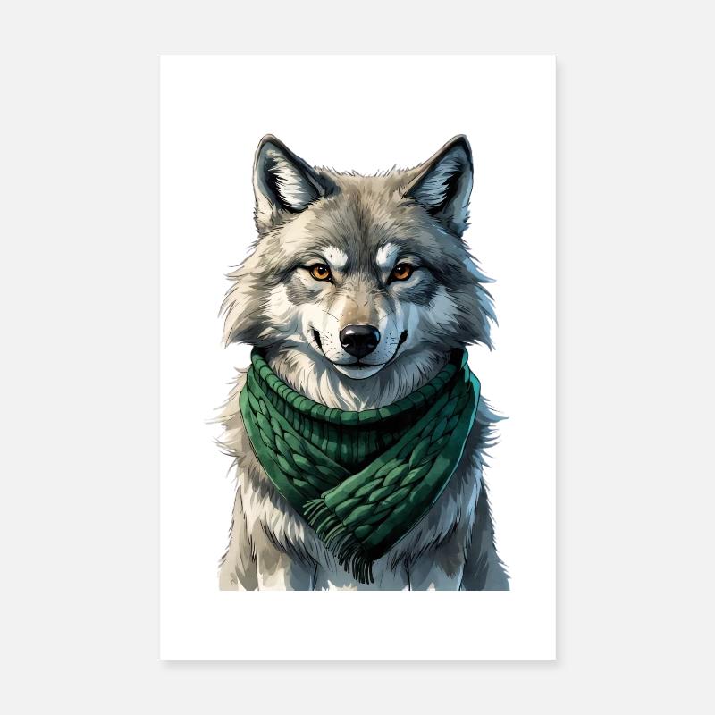 Wolf silhouette with green scarf Poster 8" x 12" (20x30 cm)