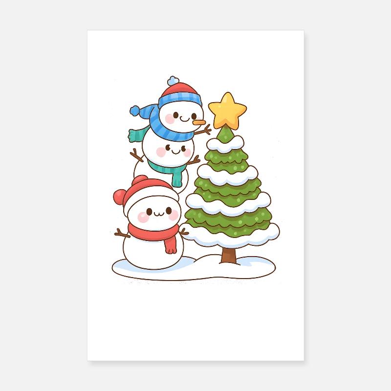 Snowy Trio and Christmas Tree Charm Poster 8" x 12" (20x30 cm)