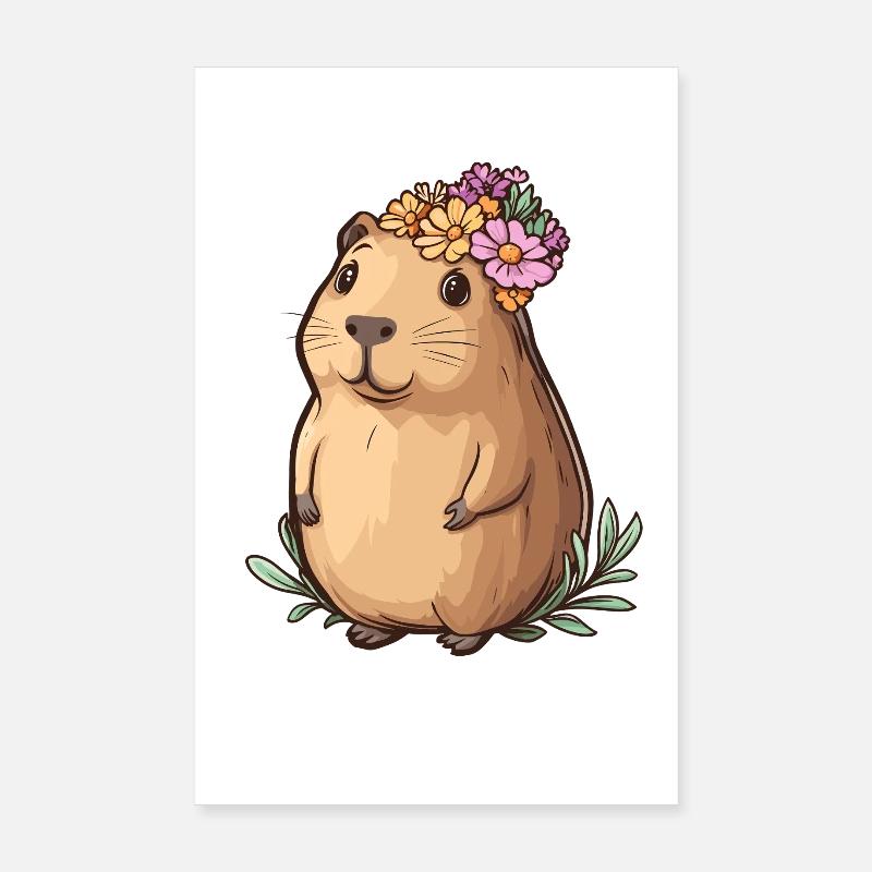 Kapibara mit Blumenkranz Poster 20x30 cm