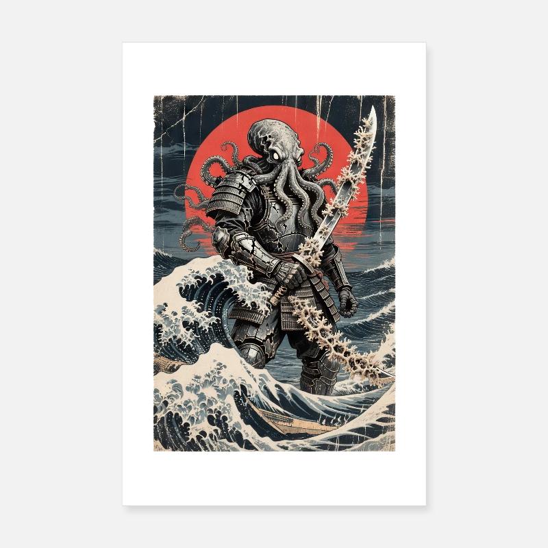 Samurai Octopus Tentacle Monster Japanese Ukiyo-e Poster 8" x 12" (20x30 cm)