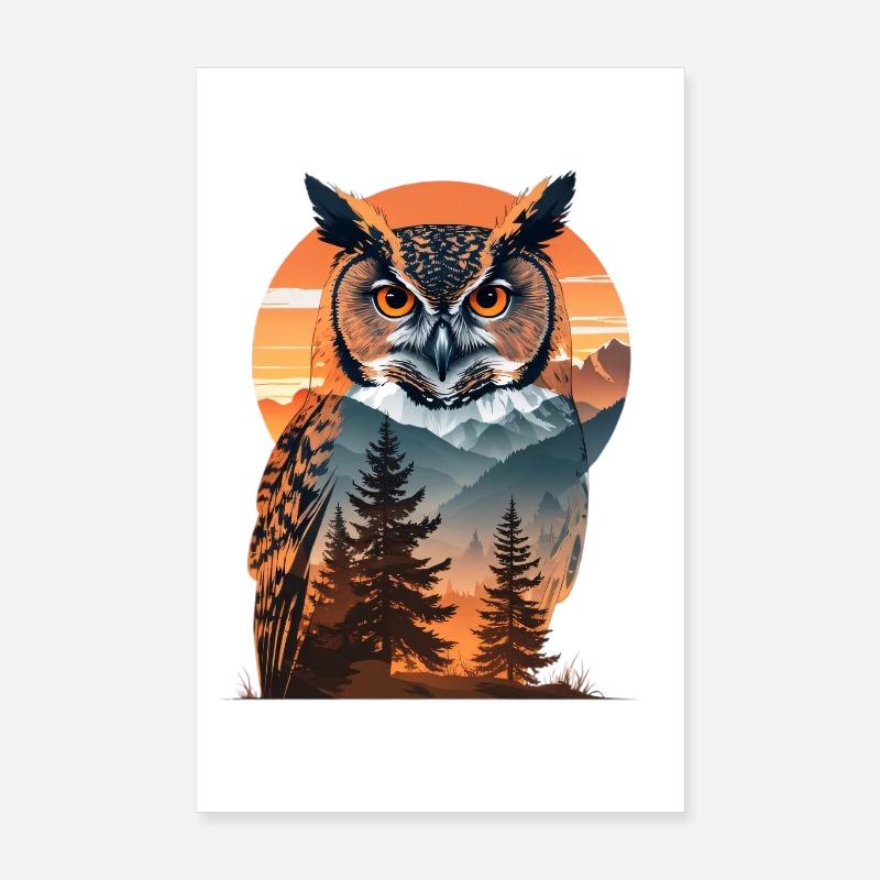 Weise Eule im Abendlicht Poster 20x30 cm