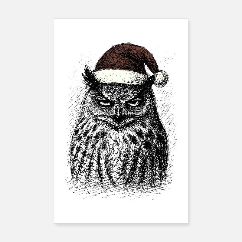 Müde Weihnachts- Eule Poster 20x30 cm