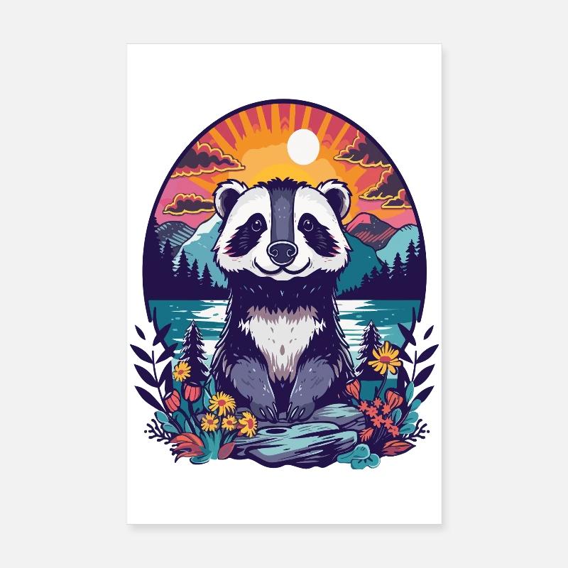Panda coucher de soleil forêt Illustration - Poster 20 x 30 cm - blanc