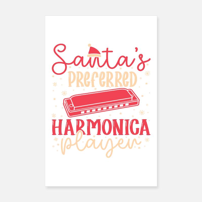 Harmonica drôle de joueur d’harmonica : l’harmonica préféré du Père Noël Poster 20 x 30 cm