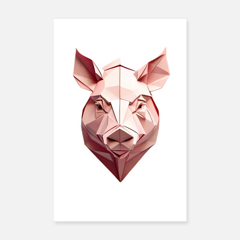 Low Poly Tête de Cochon Rose Poster 20 x 30 cm