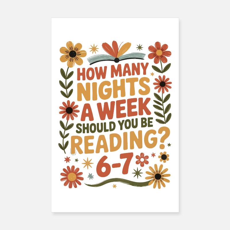 Lese-Motivation 6-7 Nächte Retro Blumen Poster 20x30 cm