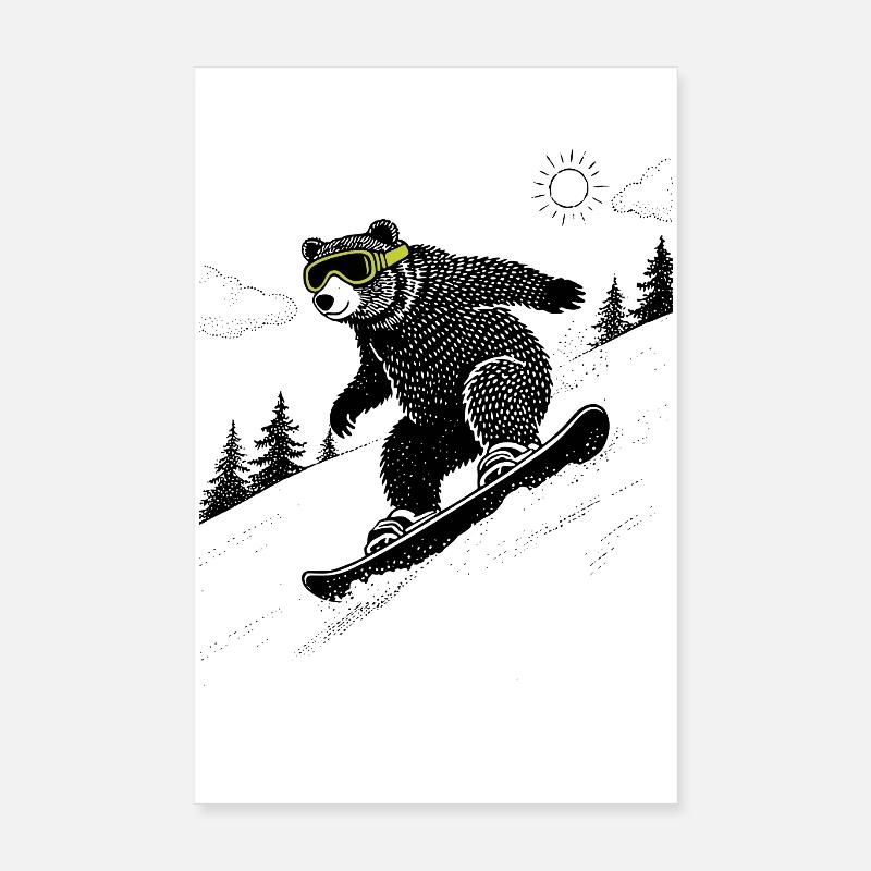 Snowboard Bear - Poster 20 x 30 cm - blanc