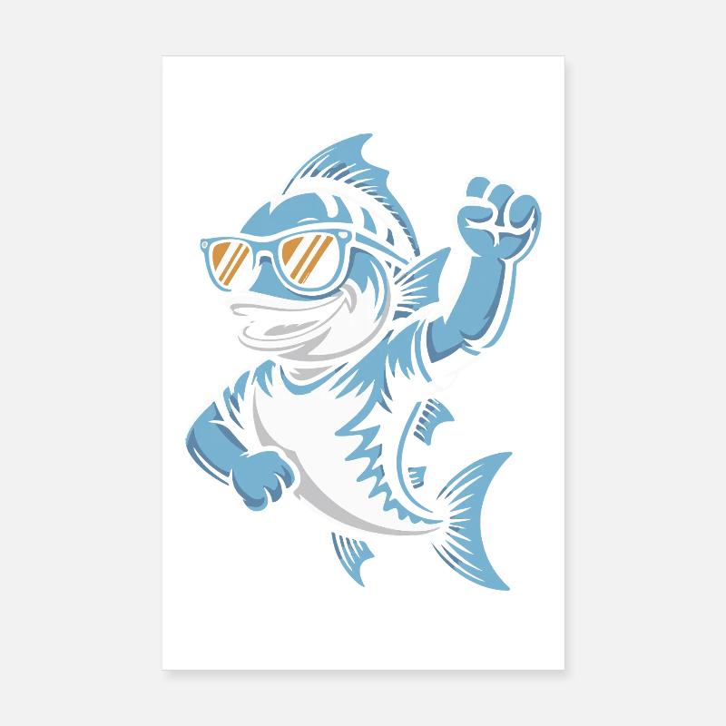 Requin bleu avec des lunettes de soleil Poster 20 x 30 cm