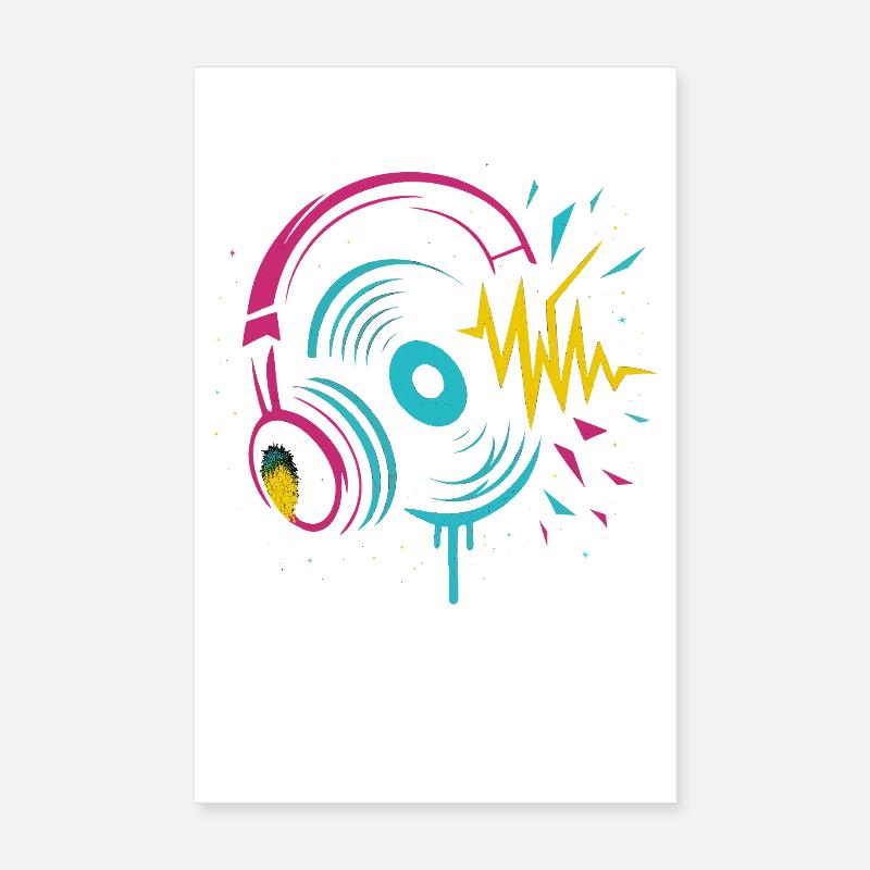 Casque néon, vinyle, son techno rave Poster 20 x 30 cm