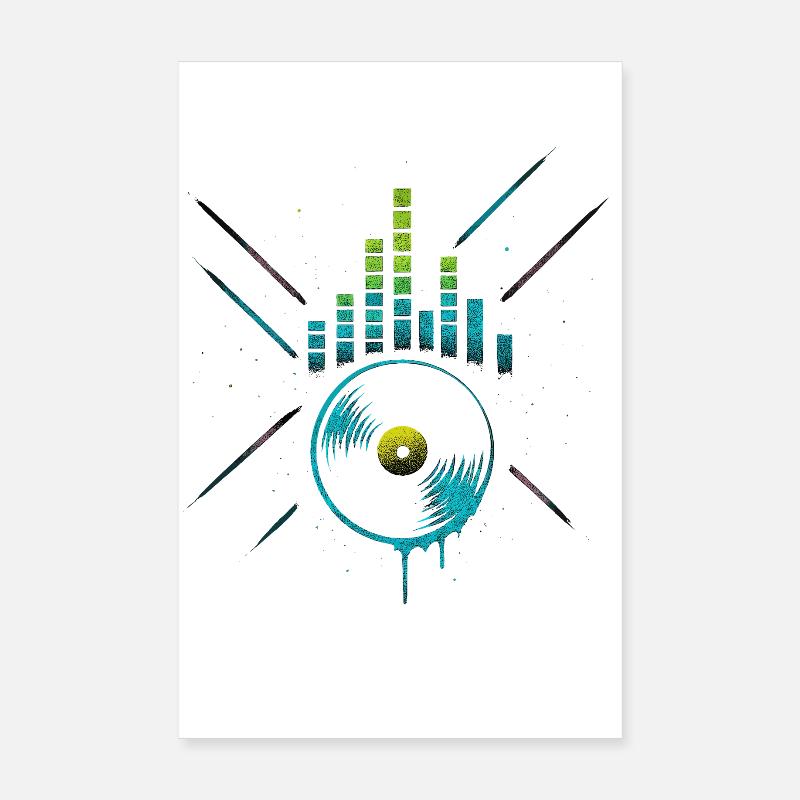 Neon Vinyl Equalizer, Club Techno Beats Poster 20x30 cm