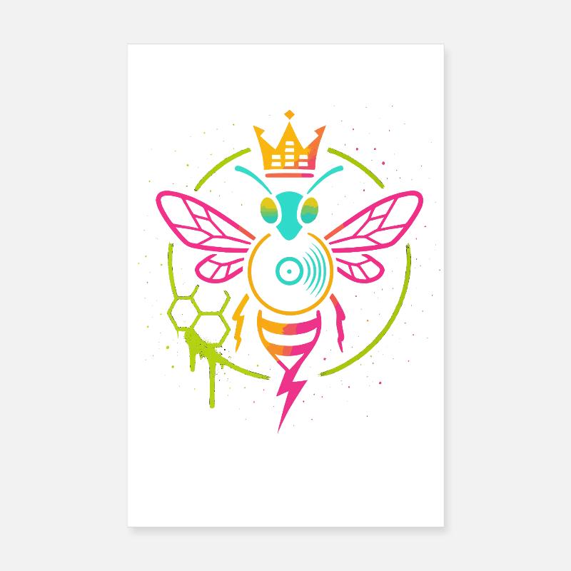 Neon Queen Bee, Electro Hive Beats Poster 20x30 cm