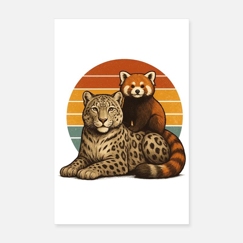 Snow Leopard Red Panda Poster 8" x 12" (20x30 cm)