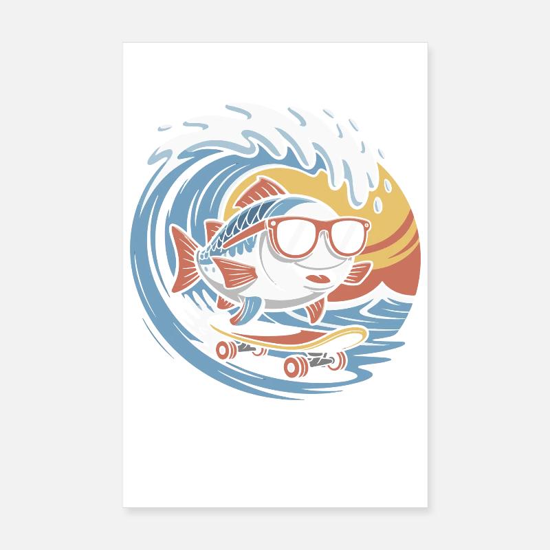 Surfing fish with sunglasses Poster 8" x 12" (20x30 cm)