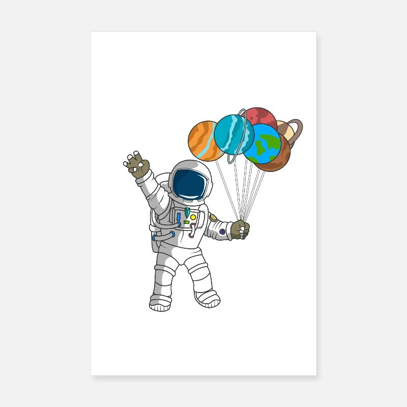 Astronaut Outer Space 3rd Birthday Planet Balloons Poster 8" x 12" (20x30 cm)