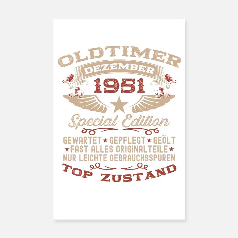 74. Geburtstag Geschenk Oldtimer Dezember 1951 Poster 20x30 cm