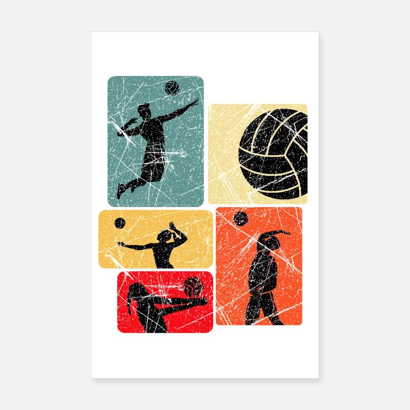 Silhouettes de volleyball Blocs de couleurs rétro Poster 20 x 30 cm