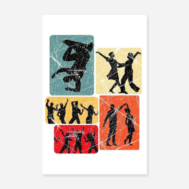 Silhouettes de danse dans un bloc rétro Poster 20 x 30 cm