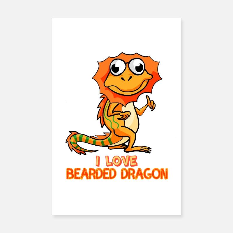 Cute Bearded Dragon Lover Funny Cartoon Lizard Art Poster 8" x 12" (20x30 cm)