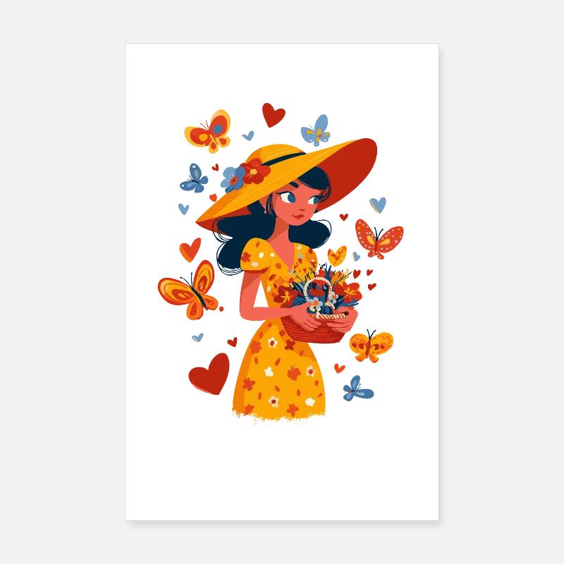 Fée du printemps avec panier de fleurs Poster 20 x 30 cm