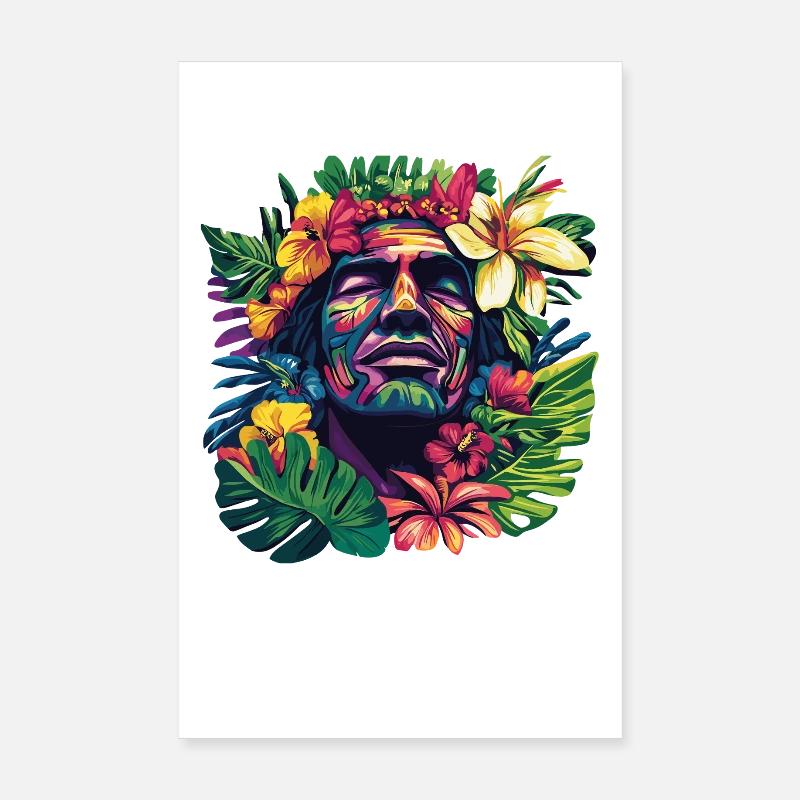 Tropischer Gesichtskopf mit Blumenkranz Poster 20x30 cm