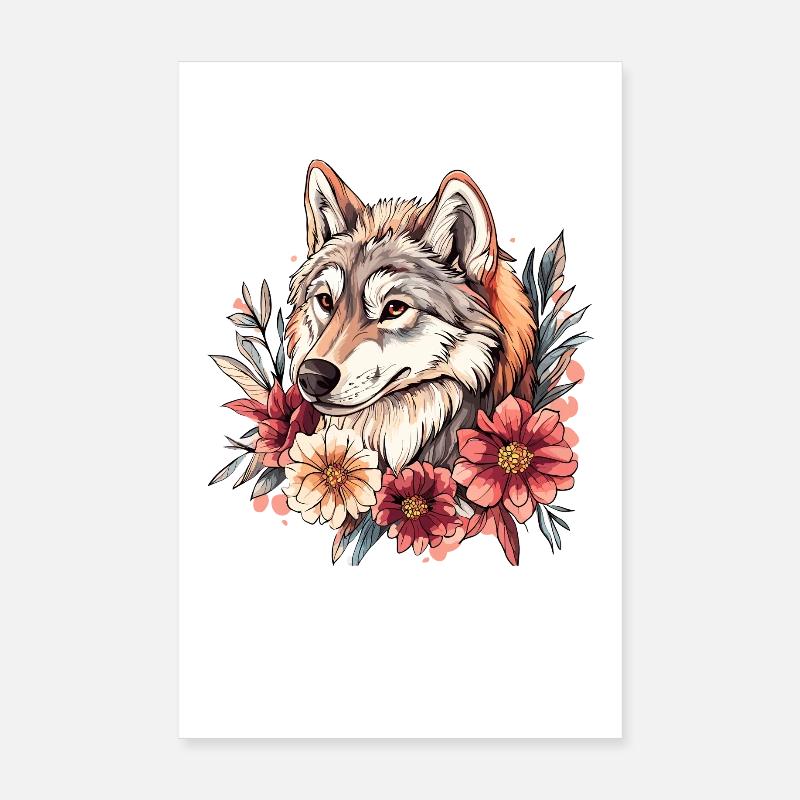 Portrait de Wolfflora avec couronne florale Poster 20 x 30 cm
