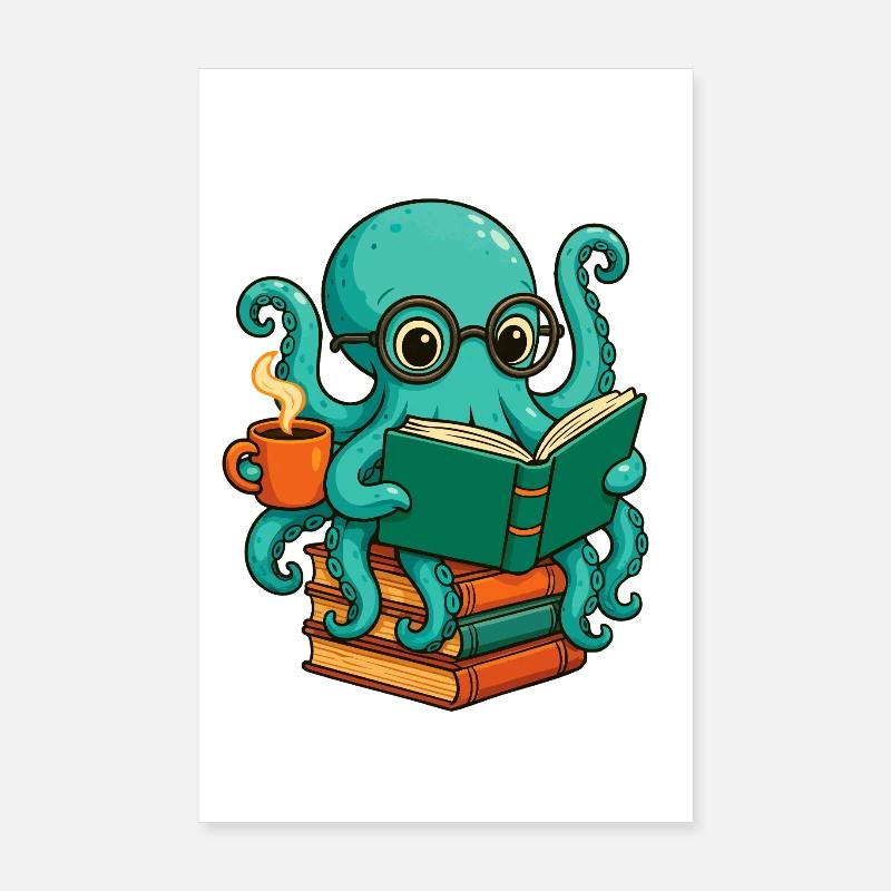 Oktopus liest Buch Lustiger Ozean-Nerd Bücherwurm Poster 20x30 cm