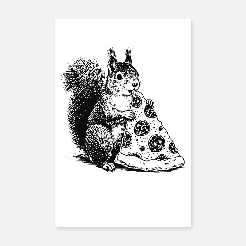 L’écureuil adore la pizza Poster 20 x 30 cm