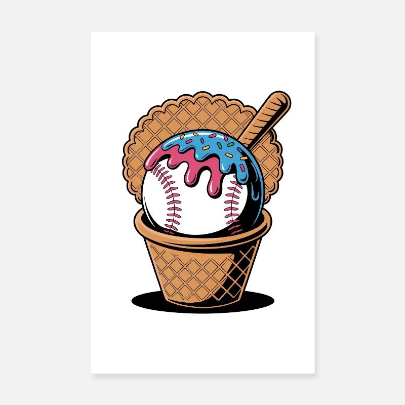 Baseball Eiscreme In Waffel Mit Schläger Poster 20x30 cm