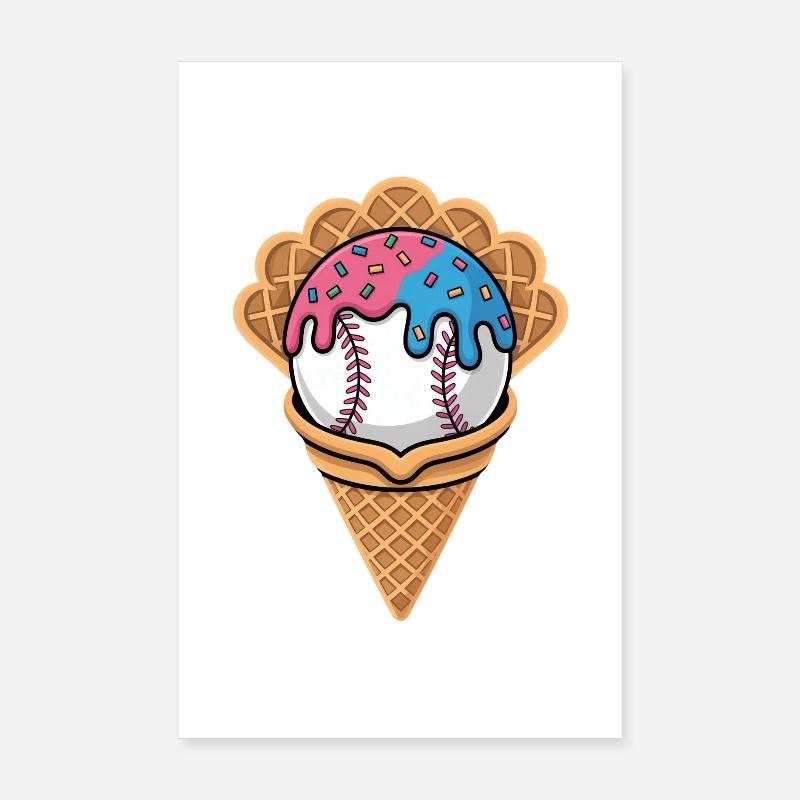 Glace de baseball dans une gaufre avec des vermicelles Poster 20 x 30 cm