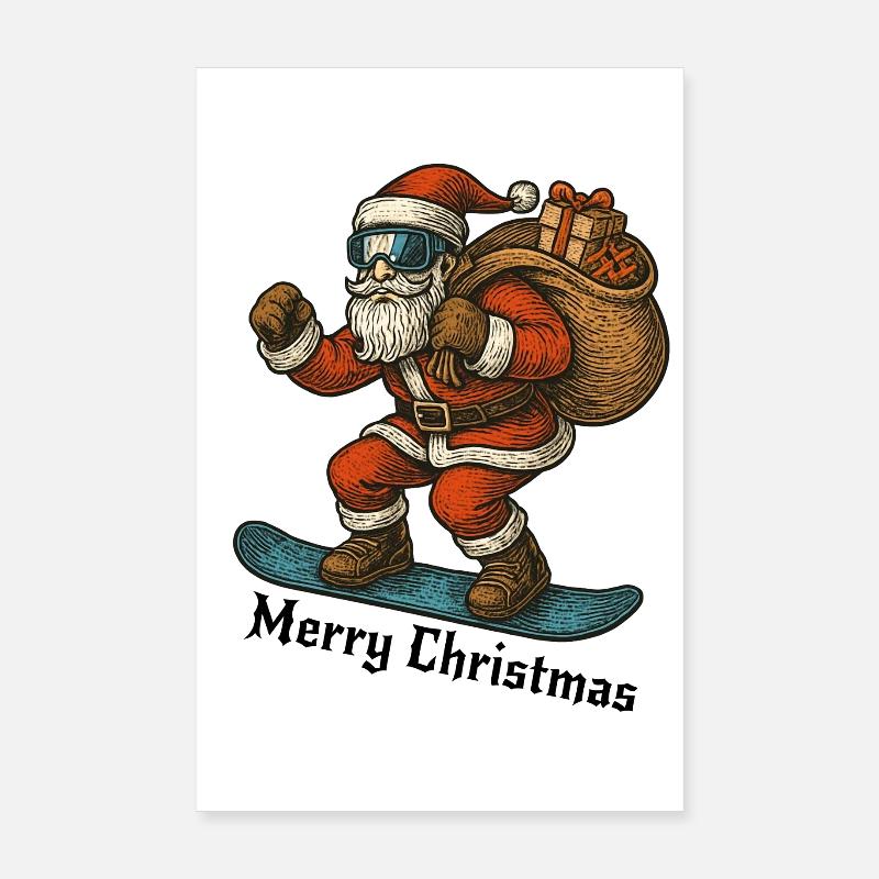 Santa Snowboard Joyeux Noël Poster 20 x 30 cm
