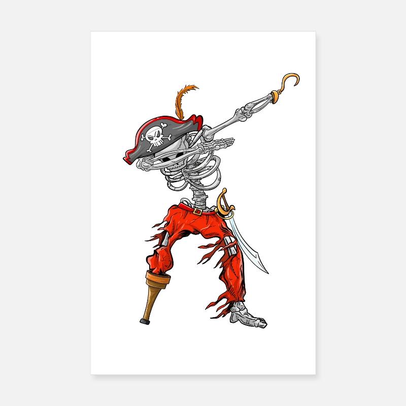 Dabbing Pirate Skeleton Funny Halloween Costume Poster 8" x 12" (20x30 cm)