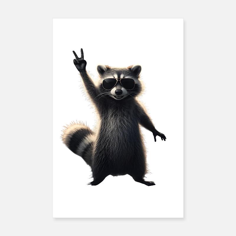 Cooler Waschbär mit Sonnenbrille Motiv - Poster 20x30 cm - Weiß