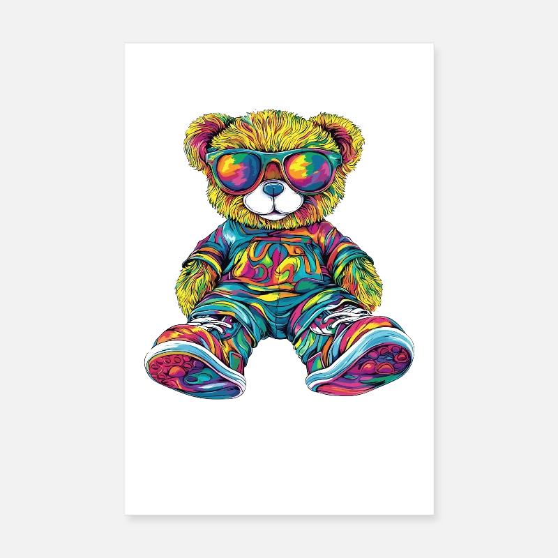 Colorful bear teddy bear with sunglasses Poster 8" x 12" (20x30 cm)