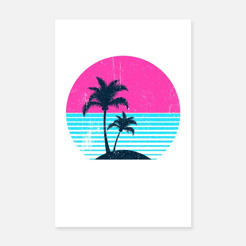 Miami Neon Palm Trees Sunset Poster 8" x 12" (20x30 cm)