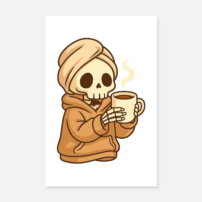 Cozy Coffee Skeleton – Wellness Vibe Poster 8" x 12" (20x30 cm)