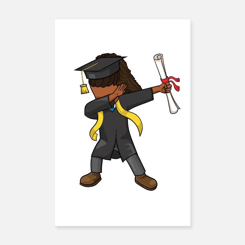 Fille noire diplômée en train d’afro-taber, cheveux bouclés Poster 20 x 30 cm