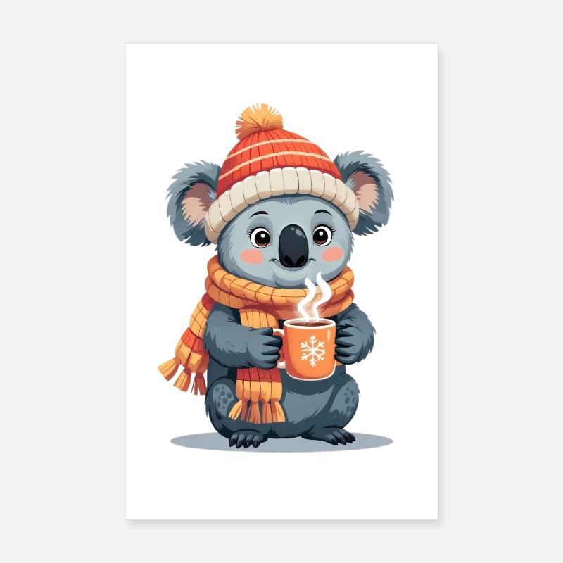 Winter Koala Cuddly Tea Mug Poster 8" x 12" (20x30 cm)