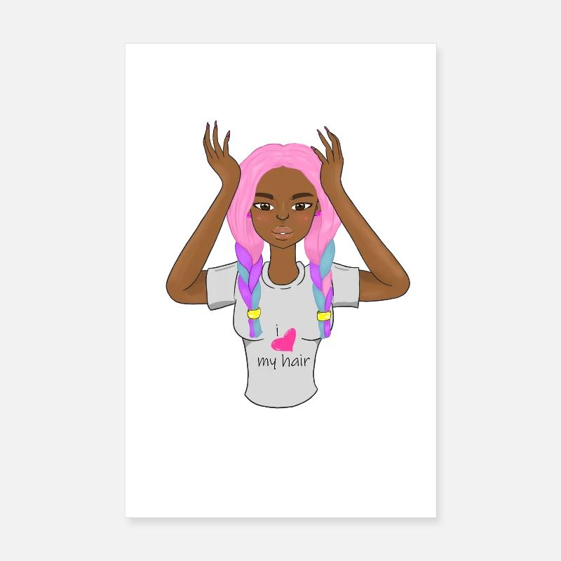 Schwarzes Mädchen pinke Haarzöpfe Ich liebe meine Haare süß Gi Poster 20x30 cm
