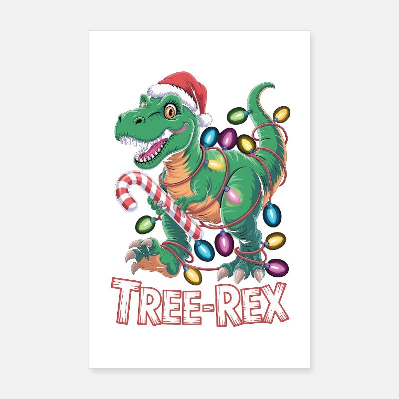 Tree-Rex Dinosaure - T-Rex avec guirlandes lumineuses Poster 20 x 30 cm