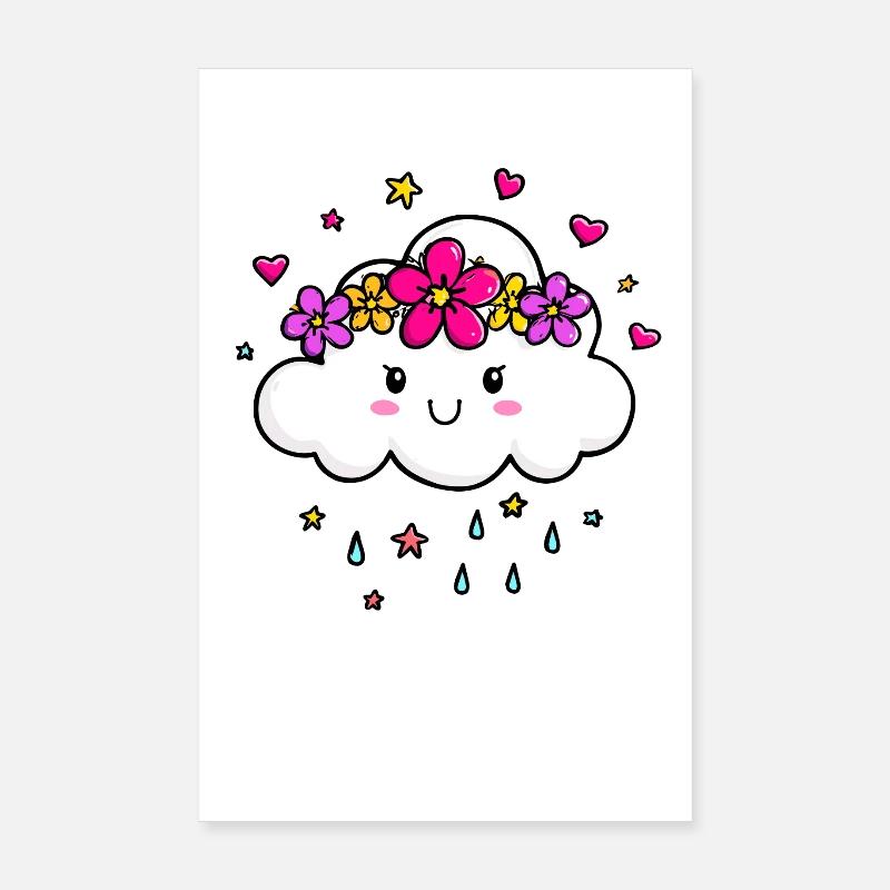 Nuage avec couronne de fleurs Poster 20 x 30 cm