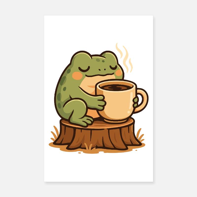 Cozy Frog with Coffee – Kawaii Frogcore Art Poster 8" x 12" (20x30 cm)