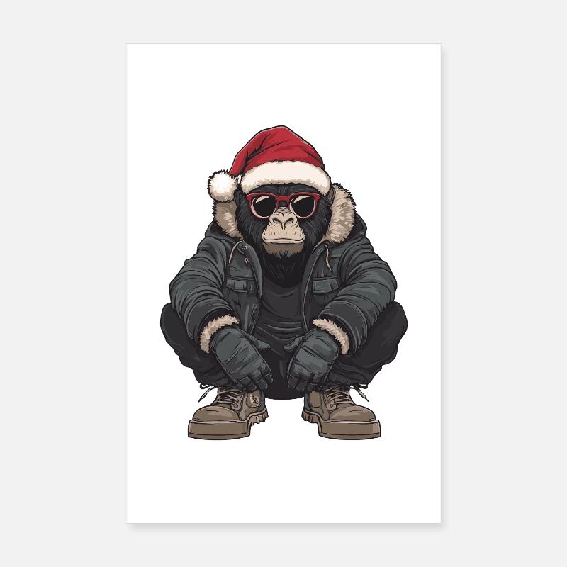 Gorille Noël Hiver Poster 20 x 30 cm