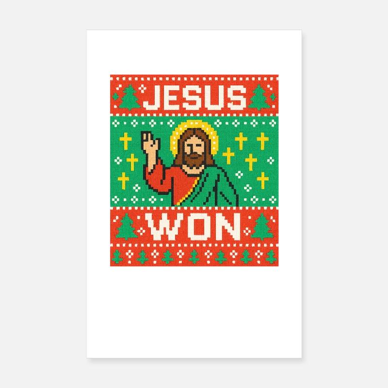 Jesus Won hässlicher Weihnachtspullover-Stil, christlich Poster 20x30 cm