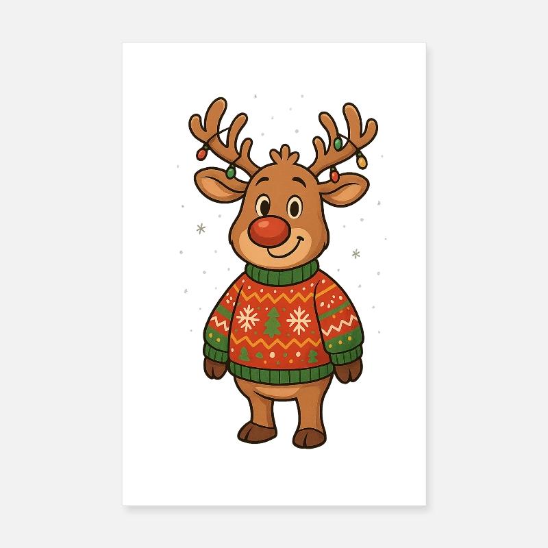 Winterhirsch im Weihnachtspullover - Poster 20x30 cm - Weiß