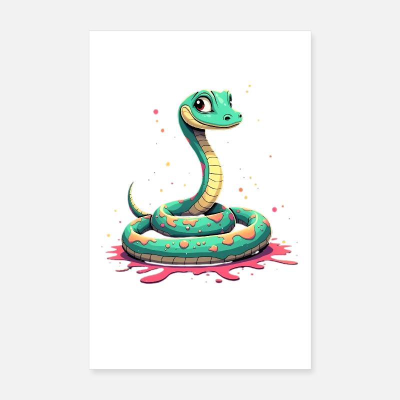 Serpent sarcelle avec des éclaboussures de peinture Poster 20 x 30 cm