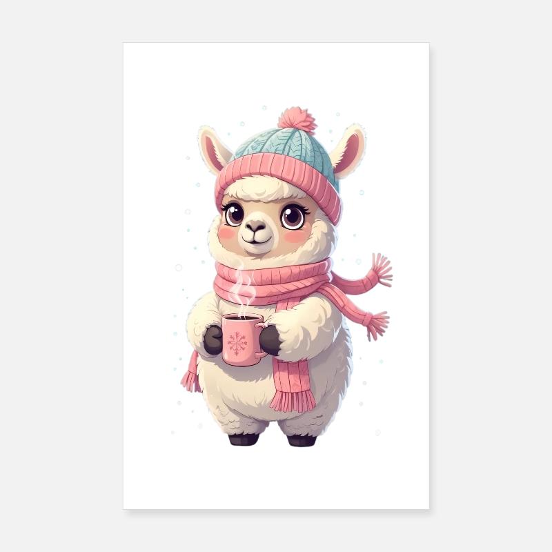 Winterlama mit Tee Poster 20x30 cm